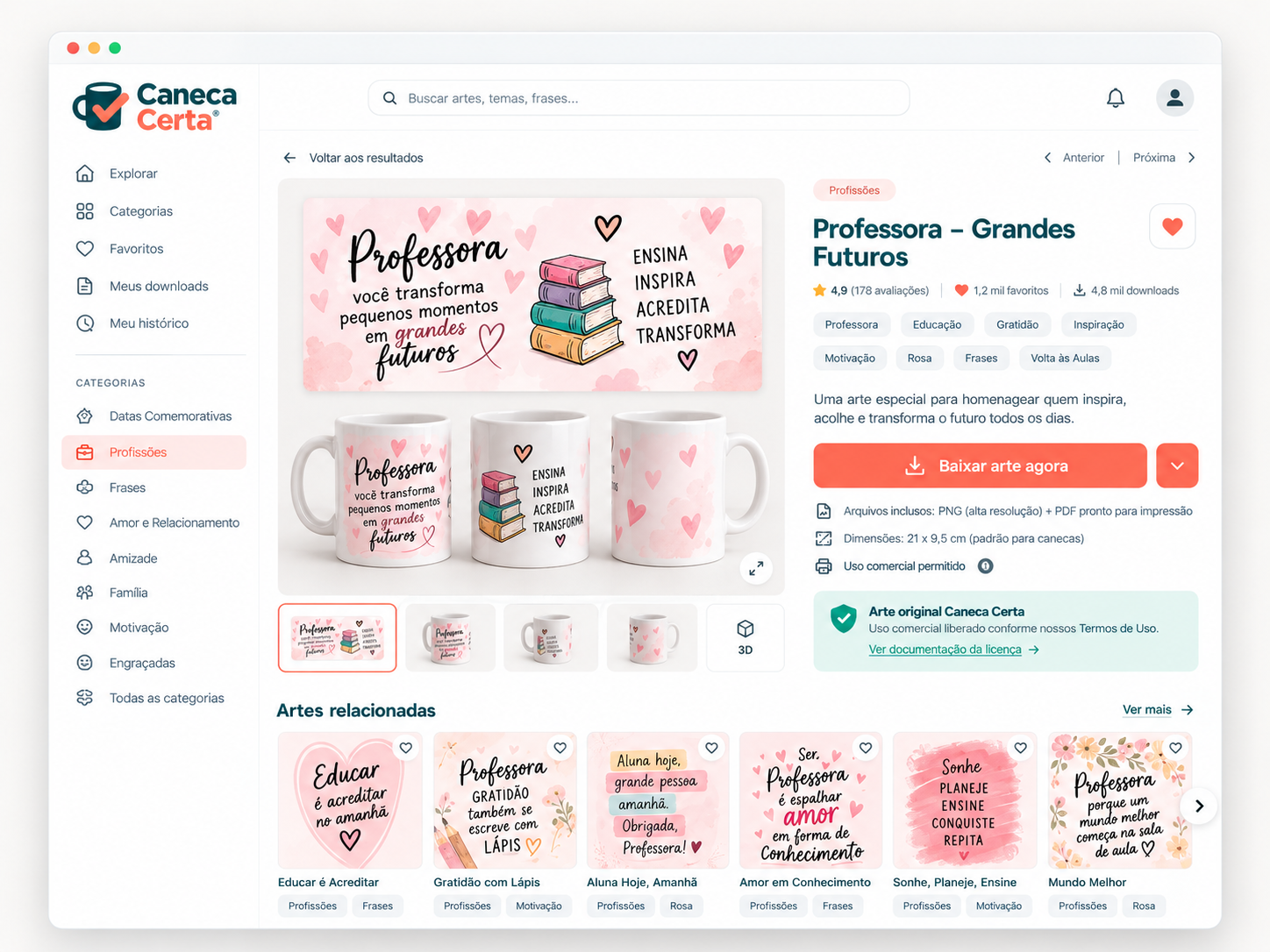 Tela de detalhe da arte com prévia e download
