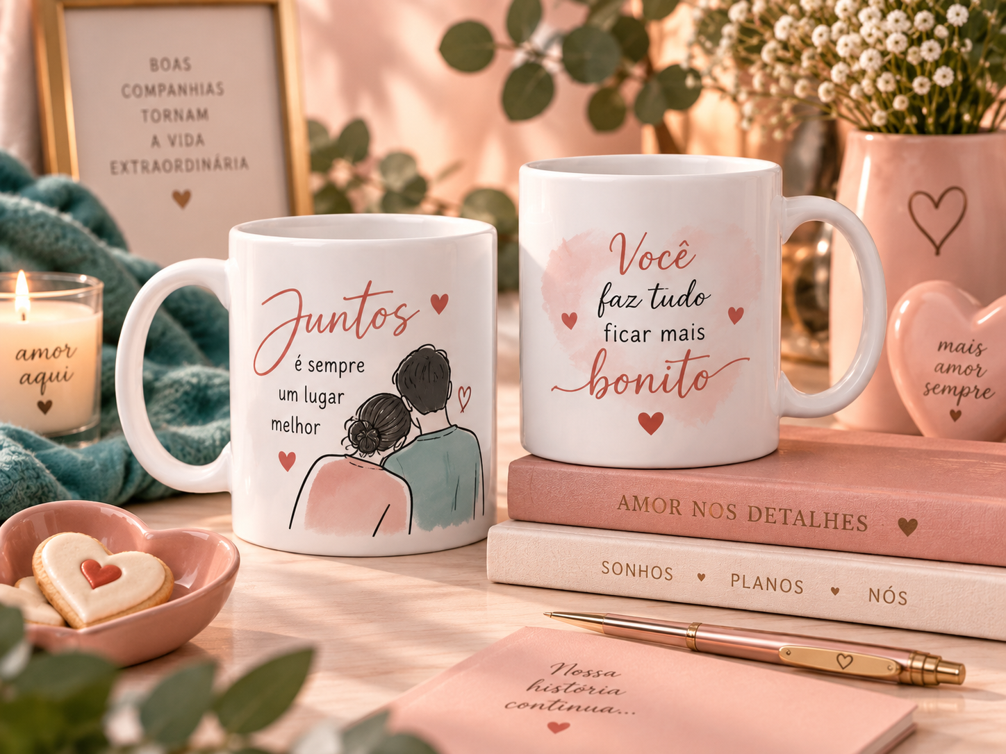 Artes para casais e amizade em canecas